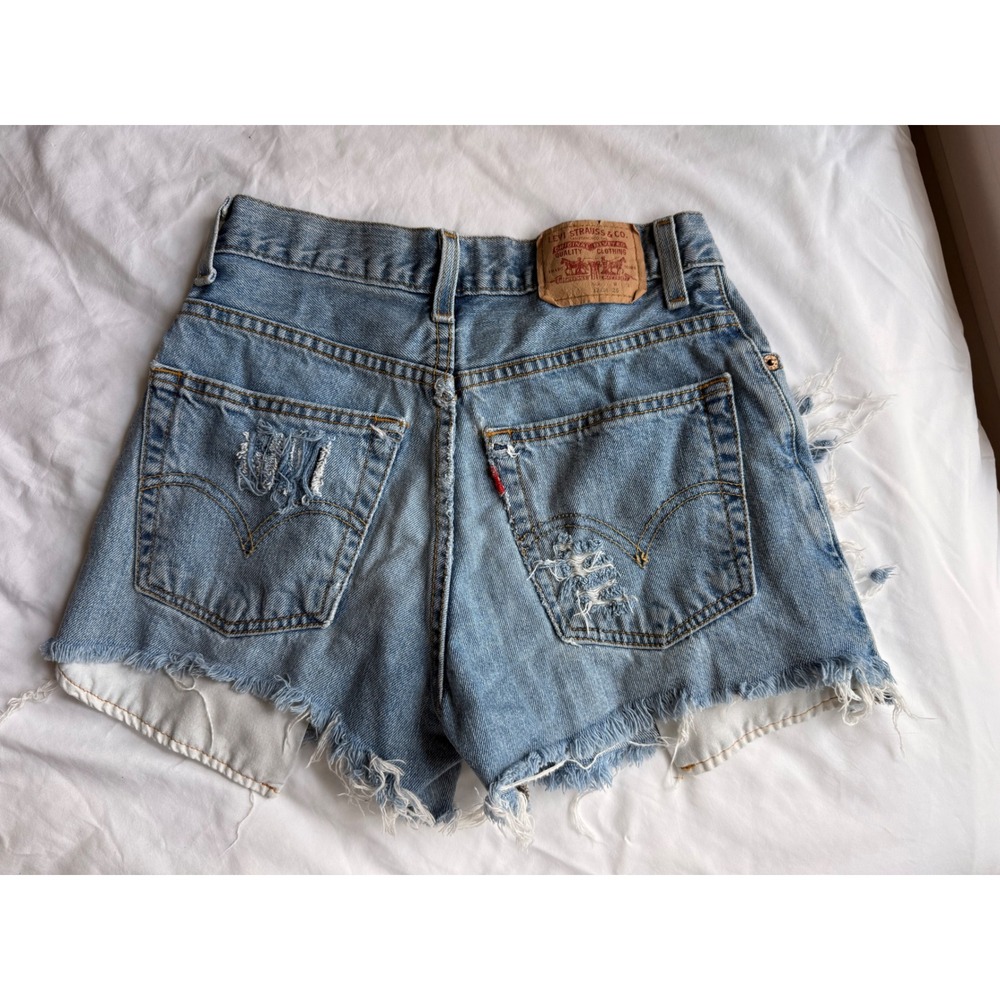 Levis 569 Loose Straight Distressed‎ Denim Jean Shorts Light Wash Blue Womens 12